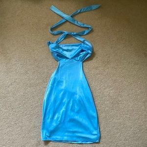 Lucy in the sky blue mini silk wrap dress